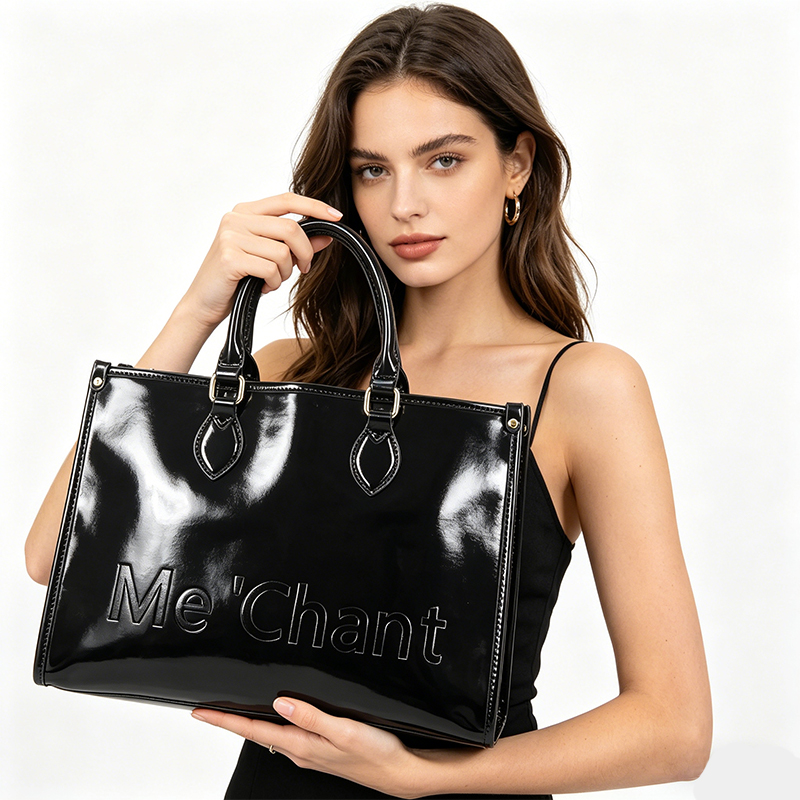 Women Black Glossy Patent PU L - огляд і ціна Structured Handbag Top Handle