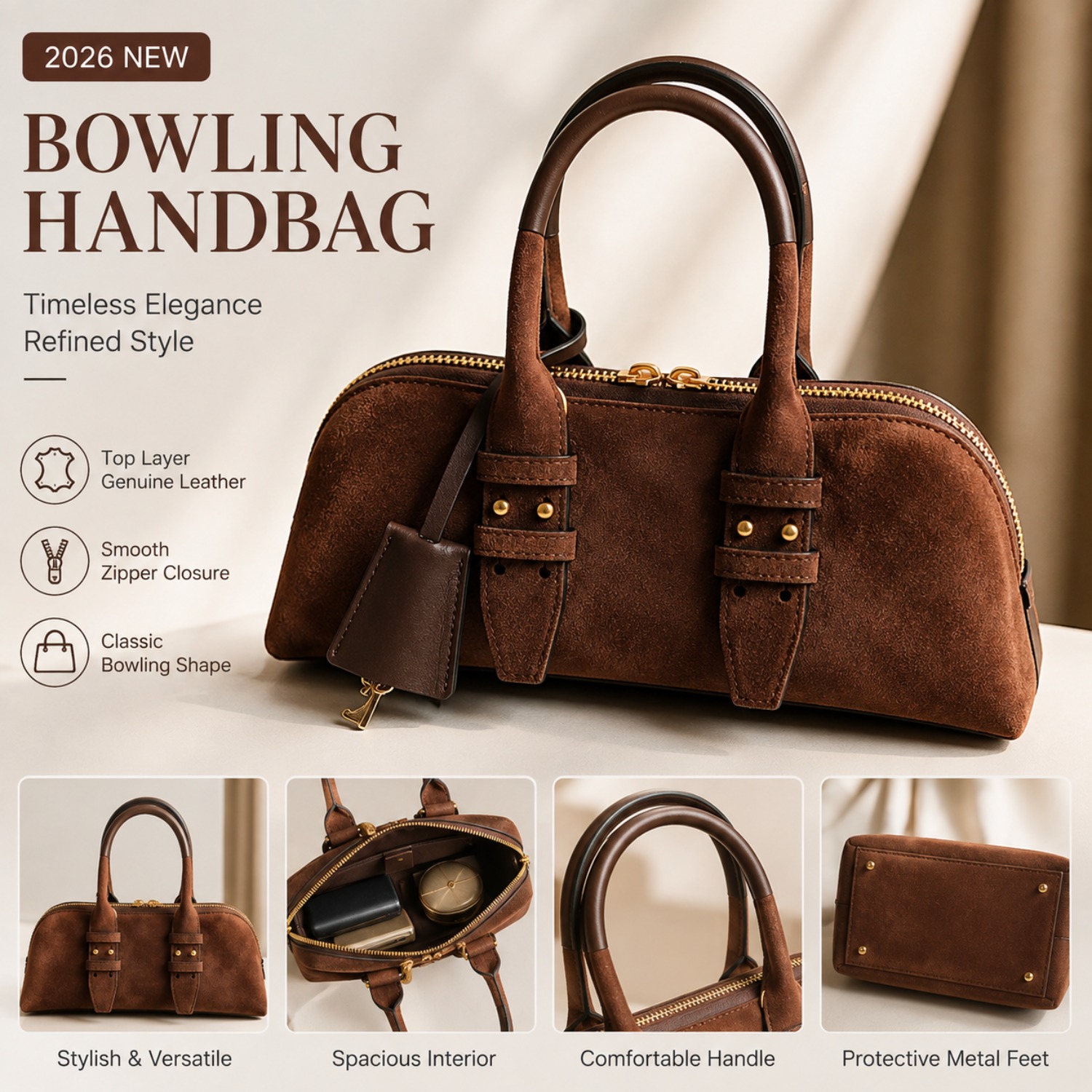 Women's Genuine Leather Bowlin - огляд і ціна Structured Handbag Top Handle