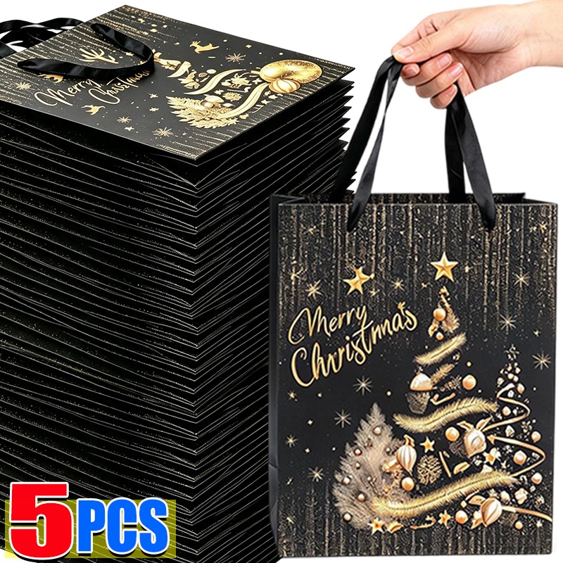 1/5Pcs Black Gold Christmas Gi - огляд і ціна Luxury Xmas Bags